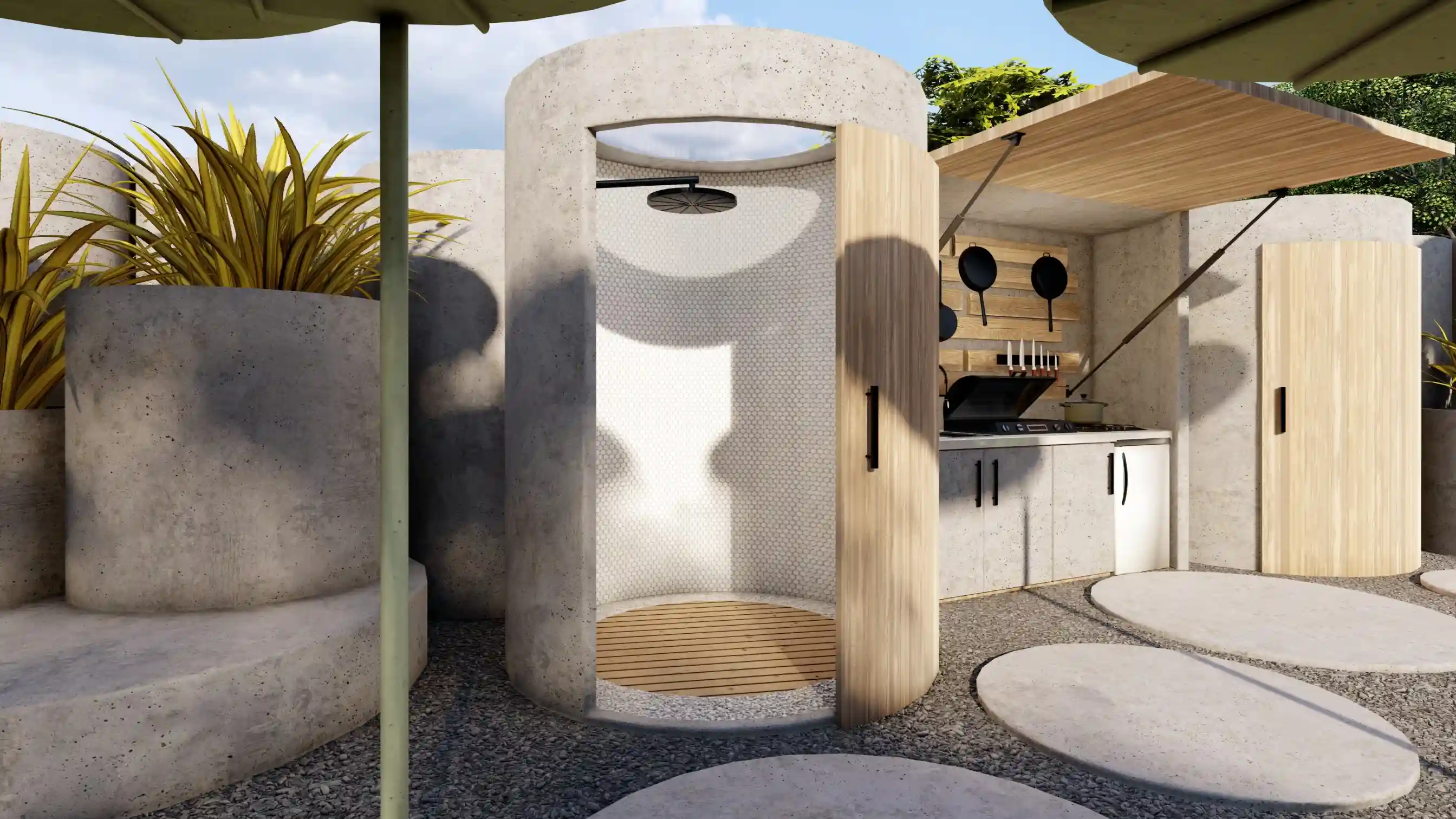 Bubble tent shower detail