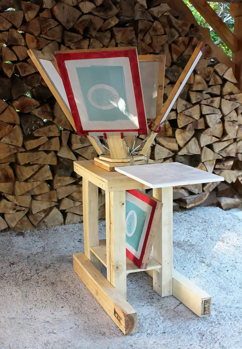 Screen printing device in use